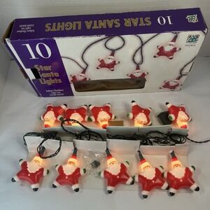 Vintage Star Santa Christmas String Lights Indoor/Outdoor Clear Bulbs 1995